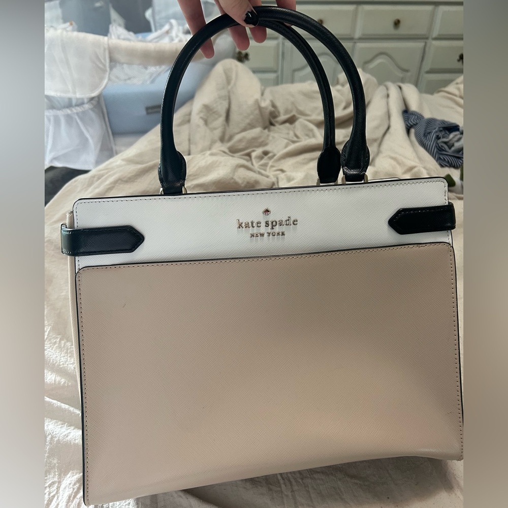 Kate Spade Staci Colorblock Medium Top Zip Satchel Warm Beige Multi